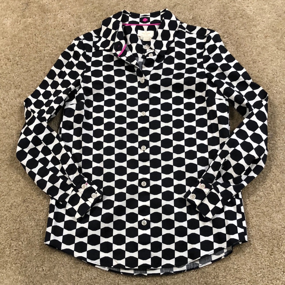 NEW Kate Spade geometric button down blouse XS workwear office polished preppy